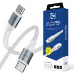 Cablu pentru incarcare si transfer de date 3MK Hyper N-SERIES, 2x USB-C, 100W, 5A, 1m, Alb 2 - lerato.ro