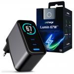 Incarcator retea 3mk InCharge Lumin cu display, 1x USB, 2x USB-C, 67W, Negru 2 - lerato.ro