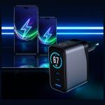 Incarcator retea 3mk InCharge Lumin cu display, 1x USB, 2x USB-C, 67W, Negru 6 - lerato.ro