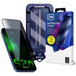 Folie sticla securizata 3mk HardGlass Max Privacy, Kit montare inclus, compatibila cu Samsung Galaxy S26, Negru