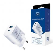 Incarcator retea 3MK Hyper Charger GaN, USB/USB-C, 33W, Alb