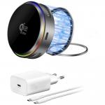 Incarcator Wireless 4smarts Qi2, Compatibil MagSafe, Rotire 360 grade, Iluminare RGB, 25W, 3A, USB-C, Gri 2 - lerato.ro