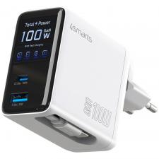 Incarcator retea 4smarts GaN Flex Screen AI, 100W, 5A, 1x USB-C, 1x USB-A, 1x Cablu USB-C integrat, Alb