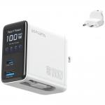 Incarcator retea 4smarts GaN Flex Screen AI, 100W, 5A, 1x USB-C, 1x USB-A, 1x Cablu USB-C integrat, Alb 3 - lerato.ro