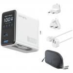 Incarcator retea 4smarts GaN Flex Screen AI, 100W, 5A, 1x USB-C, 1x USB-A, 1x Cablu USB-C integrat, Adaptoare priza incluse, Alb 3 - lerato.ro