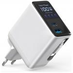 Incarcator retea 4smarts GaN Flex Screen AI, 100W, 5A, 1x USB-C, 1x USB-A, 1x Cablu USB-C integrat, Adaptoare priza incluse, Alb 4 - lerato.ro
