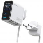 Incarcator retea 4smarts GaN Flex Screen AI, 100W, 5A, 1x USB-C, 1x USB-A, 1x Cablu USB-C integrat, Adaptoare priza incluse, Alb 7 - lerato.ro