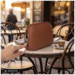 Geanta de voiaj 4smarts Tech-Clutch Secure, 15 × 7 × 24 cm, Deblocare cu amprenta, 120mAh, USB-C, Maro 6 - lerato.ro