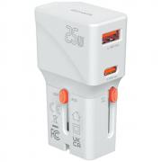 Adaptor retea 4smarts World Travel Adapter Nomad Pocket, 1x USB-C, 1xUSB-A, 25W, 3A, Alb