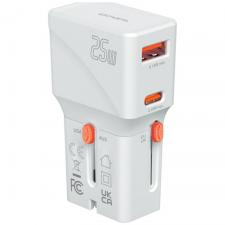 Incarcatoare retea, Adaptor retea 4smarts World Travel Adapter Nomad Pocket, 1x USB-C, 1xUSB-A, 25W, 3A, Alb, lerato.ro
