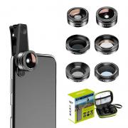 Set 6 lentile obiectiv APEXEL APL-DG6V2, Fish Eye, Macro, Wide Angle, ND, CPL, Star, Negru