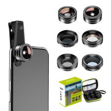 Alte accesorii telefoane, Set 6 lentile obiectiv APEXEL APL-DG6V2, Fish Eye, Macro, Wide Angle, ND, CPL, Star, Negru, lerato.ro