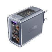 Incarcator retea GaN Acefast A45, 65W, 3A, 2xUSB-C, 1xUSB-A, Gri