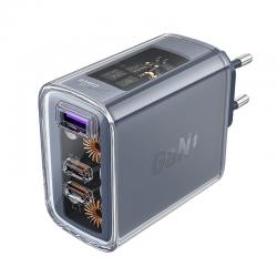 Incarcator retea GaN Acefast A45, 65W, 3A, 2xUSB-C, 1xUSB-A, Gri