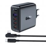 Incarcator retea GaN Acefast A37, 100W, 3A, 3xUSB-C, 1xUSB-A, Cablu USB-C 2m inclus, Negru 2 - lerato.ro