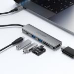 Adaptor Hub 6-in-1 Acefast J18, USB-C la 1x USB-C, 2x USB-A 3.0, 1x HDMI, 1x SD, 1x MicroSD, 90W, 4K / 60Hz, 5Gbps, Gri 6 - lerato.ro