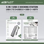 Adaptor Hub 5-in-1 Acefast J16, USB-C la 1x USB-C, 3x USB-A 3.0, 1x HDMI, 90W, 4K / 60Hz, 5Gbps, Gri 7 - lerato.ro