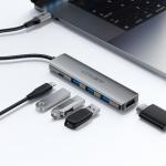 Adaptor Hub 5-in-1 Acefast J16, USB-C la 1x USB-C, 3x USB-A 3.0, 1x HDMI, 90W, 4K / 60Hz, 5Gbps, Gri 8 - lerato.ro