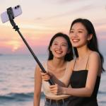 Selfie stick cu trepied Acefast E42, Brat telescopic, Lungime maxima 105cm, Telecomanda Bluetooth, Baterie CR1632, Negru 12 - lerato.ro