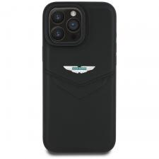 Carcasa Aston Martin HC Leather Victory Design compatibila cu iPhone 16 Pro, Negru