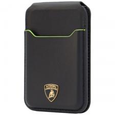 Portofel din piele naturala Lamborghini D1, Compatibil MagSafe, Negru / Verde