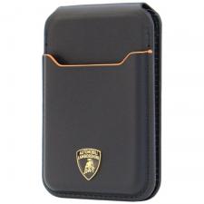 Portofel din piele naturala Lamborghini D1, Compatibil MagSafe, Negru / Portocaliu