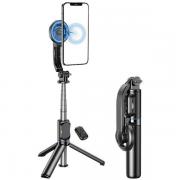 Selfie stick cu trepied Awei X51, Rotire 360 grade, Inclinare brat 240 grade, Telecomanda Bluetooth, Negru
