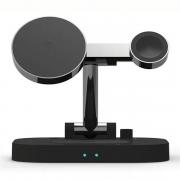 Statie de incarcare 4 in 1 Awei W22, Compatibil MagSafe, Wireless Charging, 15W, 3A, USB-C, Negru