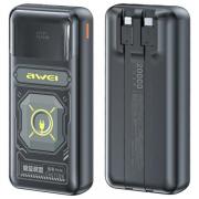 Baterie externa portabila Awei P99K, 20000 mAh, 22.5W, 2x Cablu USB-C, 1xUSB, 1x Cablu Lightning, Display LED, Negru