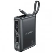Baterie externa portabila Awei P87K, 10000 mAh, 30W, 1x Cablu USB-C incorporat, 1x Cablu Lightning, 1xUSB-C, Display LED, Negru