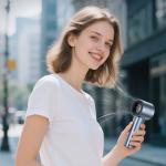 Ventilator portabil Awei F38 Mini, 13500 rpm, Flux aer 10.5m/s, 3600 mAh, Autonomie 10h, 100 viteze, USB-C, Albastru 7 - lerato.ro