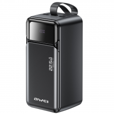 Baterie externa portabila Awei PA-106, 50000 mAh, 22.5W, 3A, 2x USB-C, 2x USB-A, Display LED, Negru