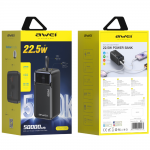 Baterie externa portabila Awei PA-106, 50000 mAh, 22.5W, 3A, 2x USB-C, 2x USB-A, Display LED, Negru 3 - lerato.ro