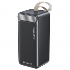 Baterie externa portabila Awei PA-81, 50000 mAh, 65W, 3A, 1x USB-C, 1x USB-A, Afisaj LED, Negru