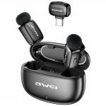Set 3 microfoane tip lavaliera AWEI MK5 Duo, Omnidirectional, Receptor cu USB-C, Autonomie 5h, Wireless, Negru 2 - lerato.ro