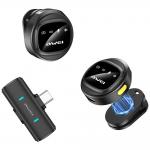Set 3 microfoane tip lavaliera AWEI MK3 Duo, Omnidirectional, Receptor cu USB-C, Autonomie 5h, Wireless, Negru 2 - lerato.ro