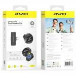 Set 3 microfoane tip lavaliera AWEI MK3 Duo, Omnidirectional, Receptor cu USB-C, Autonomie 5h, Wireless, Negru 7 - lerato.ro