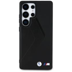 Carcasa BMW Leather Oversized Stripes cu MagSafe compatibila cu Samsung Galaxy S25 Ultra, Negru