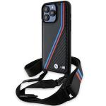 Carcasa BMW M Edition Carbon Tricolor Lines cu Strap compatibila cu iPhone 15 Pro Max, Negru 3 - lerato.ro