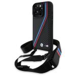Carcasa BMW M Edition Carbon Tricolor Lines cu Strap compatibila cu iPhone 16 Pro, Negru 3 - lerato.ro