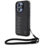 Carcasa BMW Signature Leather Wordmark cu Cord compatibila cu iPhone 15 Pro Max, Negru 3 - lerato.ro
