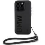 Carcasa BMW Signature Leather Wordmark cu Cord compatibila cu iPhone 15 Pro Max, Negru 2 - lerato.ro