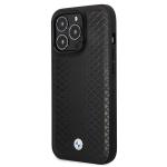 Carcasa BMW Leather Diamond Pattern compatibila cu iPhone 14 Pro, Negru 3 - lerato.ro