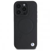 Carcasa BMW Sign Leather Half Textured cu MagSafe compatibila cu iPhone 16 Pro Max, Negru
