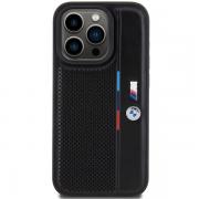 Carcasa BMW Perforated Tricolor Line compatibila cu iPhone 15 Pro, Negru