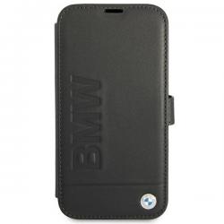 Carcasa flip cover  din piele naturala BMW Signature compatibila cu iPhone 13 Mini, Negru