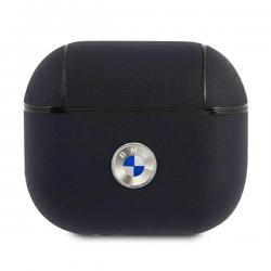 Carcasa din piele BMW Geniune Leather Silver Logo compatibila cu Apple AirPods 3, Negru