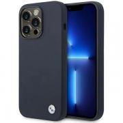 Carcasa BMW Silicone Metal Logo cu MagSafe compatibila cu iPhone 14 Pro Max, Navy Blue
