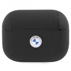 Carcasa BMW Geniune Leather Silver Logo compatibila cu Apple AirPods Pro 2, Negru