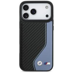Carcasa din piele BMW M Carbon Logo cu MagSafe compatibila cu iPhone 17 Pro Max, Negru/Albastru